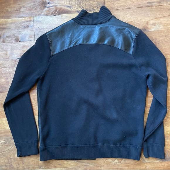 Tre Vero Men's Black Leather Sweater Jacket Button Front Stand Collar size L - Picture 6 of 14